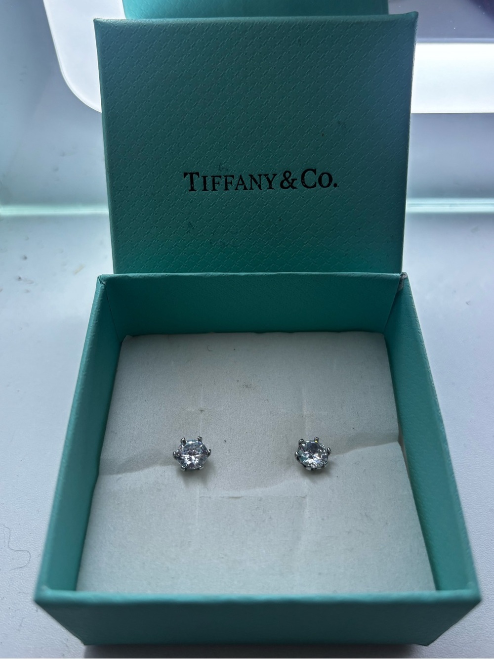 Tiffany & Co. Sterling Silver White Solitaire Stud Earrings